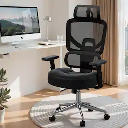 Vecelo - Ergonomic Office Chair with Adjustable Headrest & Lumbar Support - 300lb Heavy Duty Mesh Chair - Black