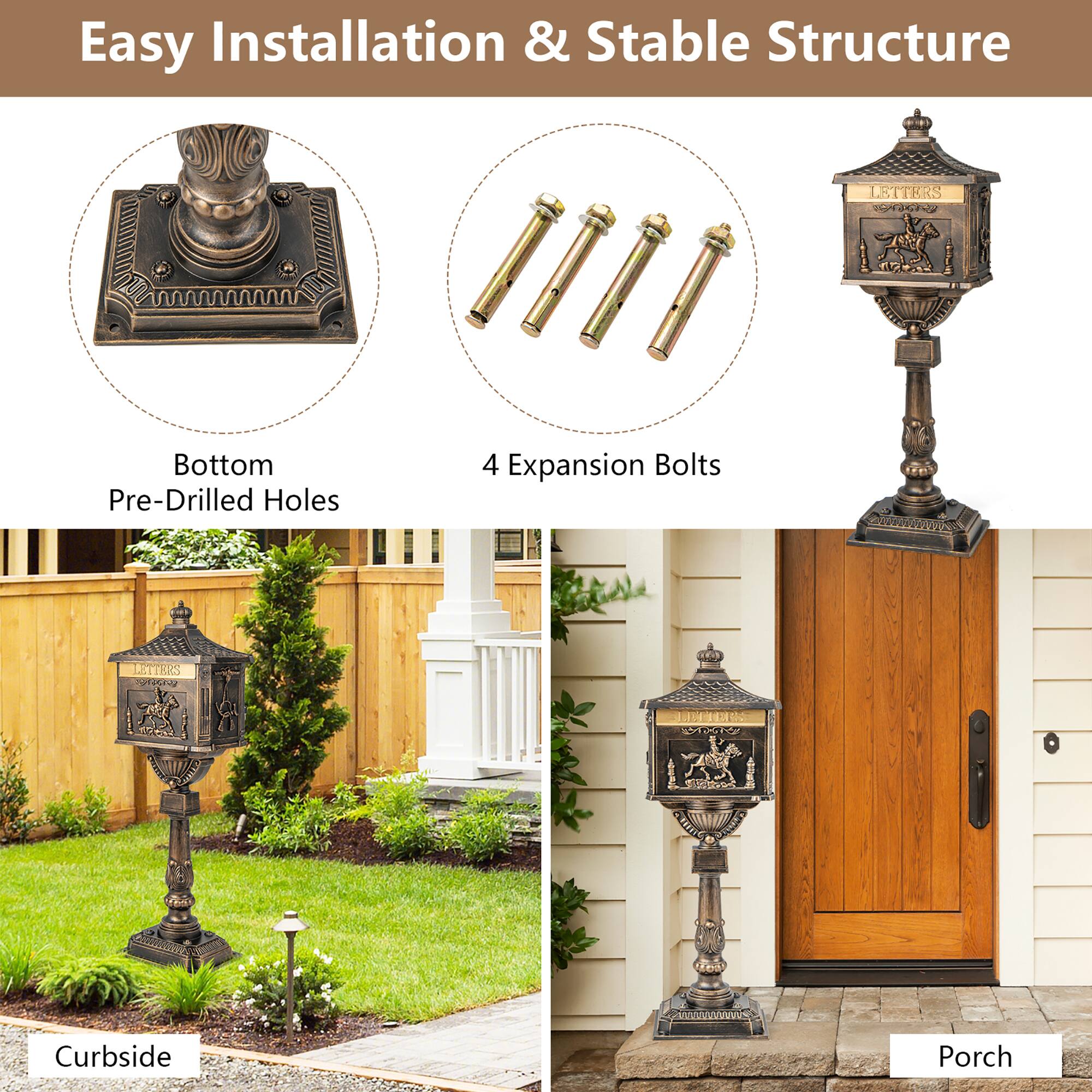 Easy Installation & Stable Structure

- Bottom Pre-Drilled Holes
- 4 Expansion Bolts

Curbside
Porch