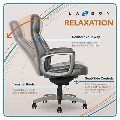 LA-Z BOY  
RELAXATION  
Comfort Your Way  
Find your perfect recline position for work and rest  
Tension Knob  
Twist left and right to adjust recline stiffness  
Seat-Side Controls  
Patented easy-to-reach controls let you adjust tilt and height settings for a personalized fit