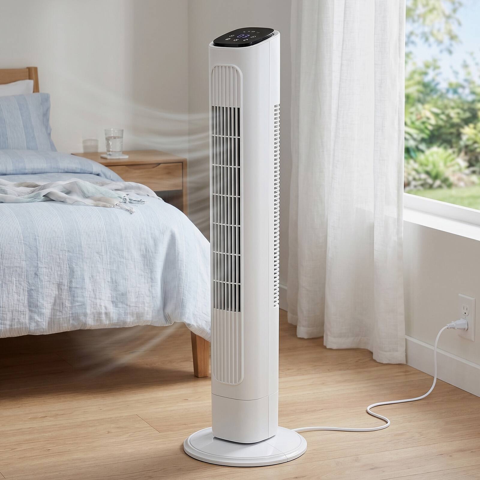 Alt View 8. Winado - 36 inch Bladeless Tower Fan, Portable Floor Fan with Remote Control, LED Display, Adjustable 90° Oscillating, 3 Speeds - White.