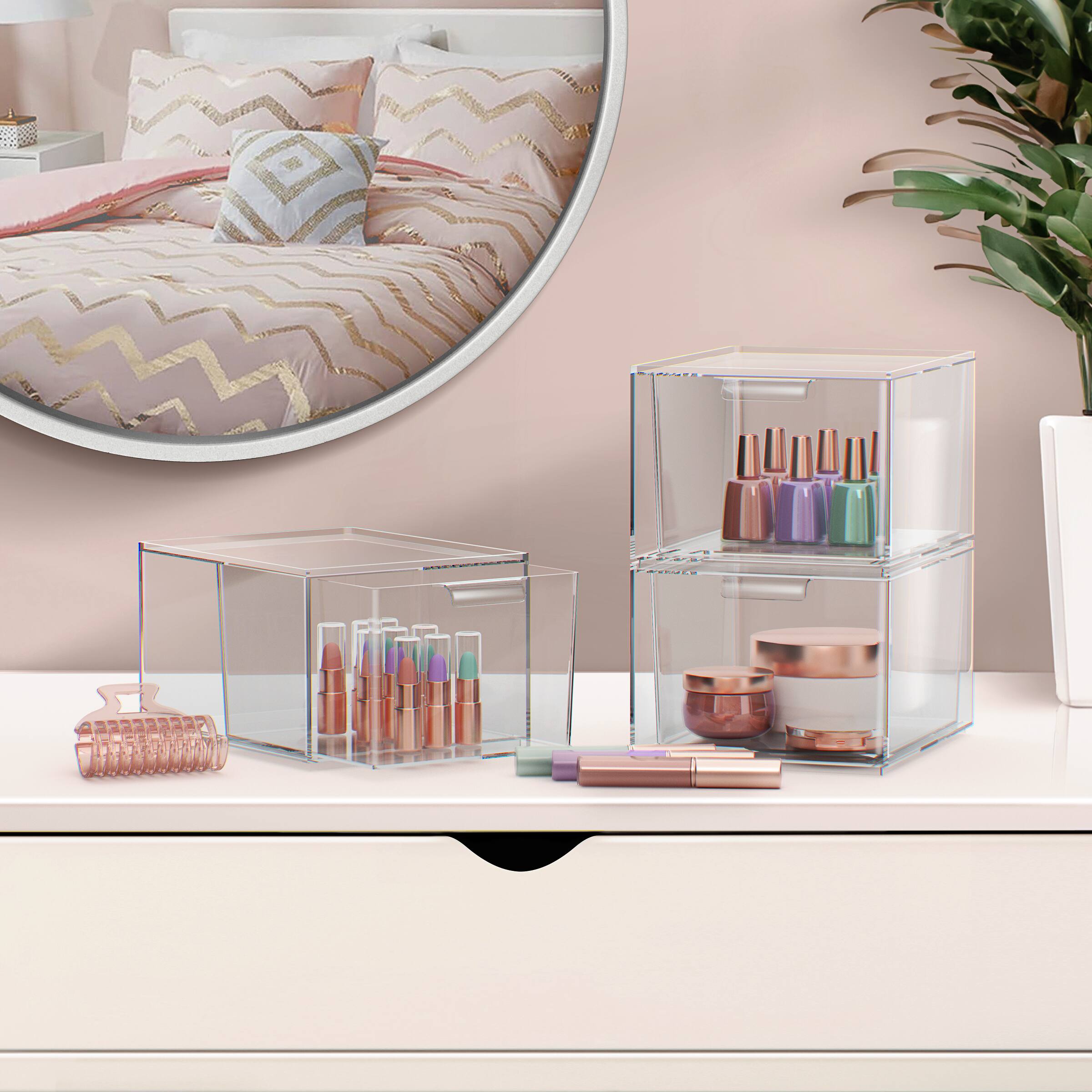 Left. Sorbus - Sorbus 2 Pack ClearAcrylic Drawer Makeup Organizers - for Vanity, Bathroom, Under Sink, Cabinets, Jewelry, and More - Clear.