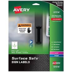 AVERY
Sticks Strong, Removes Cleanly
61514
Free Easy-to-Use Avery Templates
avery.com/print
WARNING
WATCH YOUR HANDS AND FINGERS
Chemical Resistant
Water Resistant
Tear Resistant
3½ x 5"
White - 60 labels - 15 sheets
Surface Safe
SIGN LABELS
Laser
Inkjet
AVERY
61514