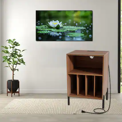 Front. Hivvago - Turntable Stand with Vinyl Record Storage and Built-in Charging Ports - Walnut.