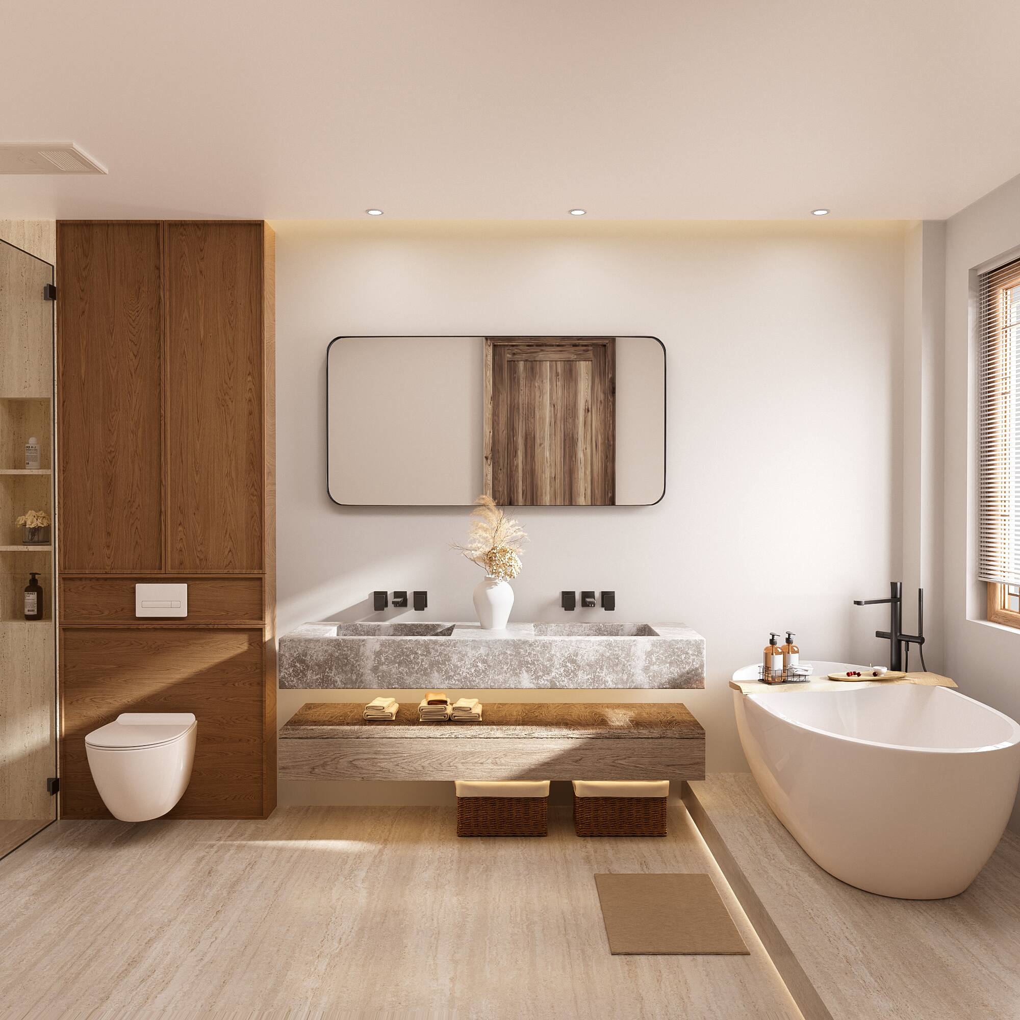 Alt View 13. LOVMOR - Tempered Glass Rounded Rectangle Framed Wall-Mounted Bathroom Vanity Mirror - 60" x 30" - Black.