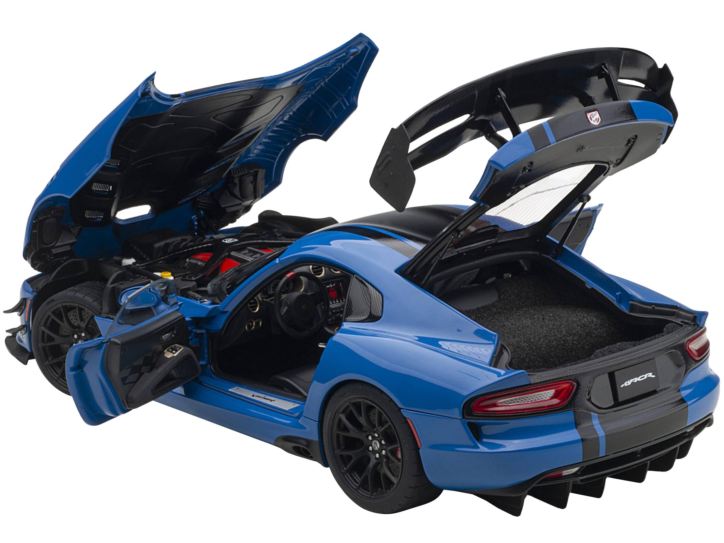 Angle. Autoart - 2017 Dodge Viper ACR Competition Blue with Black Stripes 1/18 Model Car by Autoart - Blue And Black.