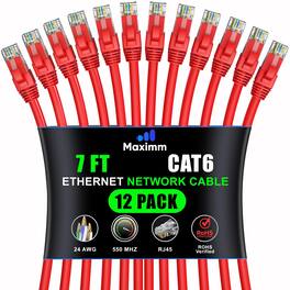 Maximm - Cat 6 Ethernet Cable 7 ft (12-Pack) - UTP, 10Gbps, 550MHz