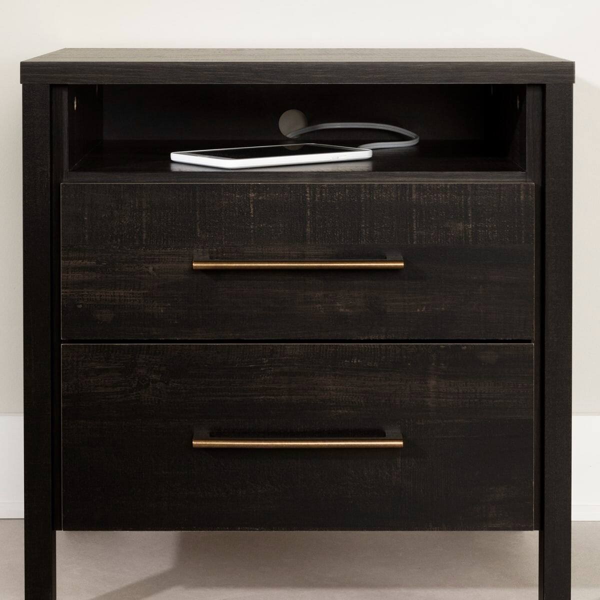 Left. Hivvago - Hivvago Modern Java 2 Drawer Nightstand Cubby Storage Shelf - Brown.