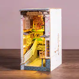 Robotime - Rolife DIY Book Nook Kit Sakura Densya, DIY Miniature Booknook Kit Creative Decorative Bookend Bookshelf Insert - Brown
