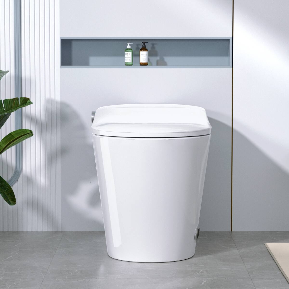 Left. Loheer - Loheer Tankless Smart Bidet Toilet, Seated Comfort Height, Foot Kick Lid, Twelve Inch Rough In - White.