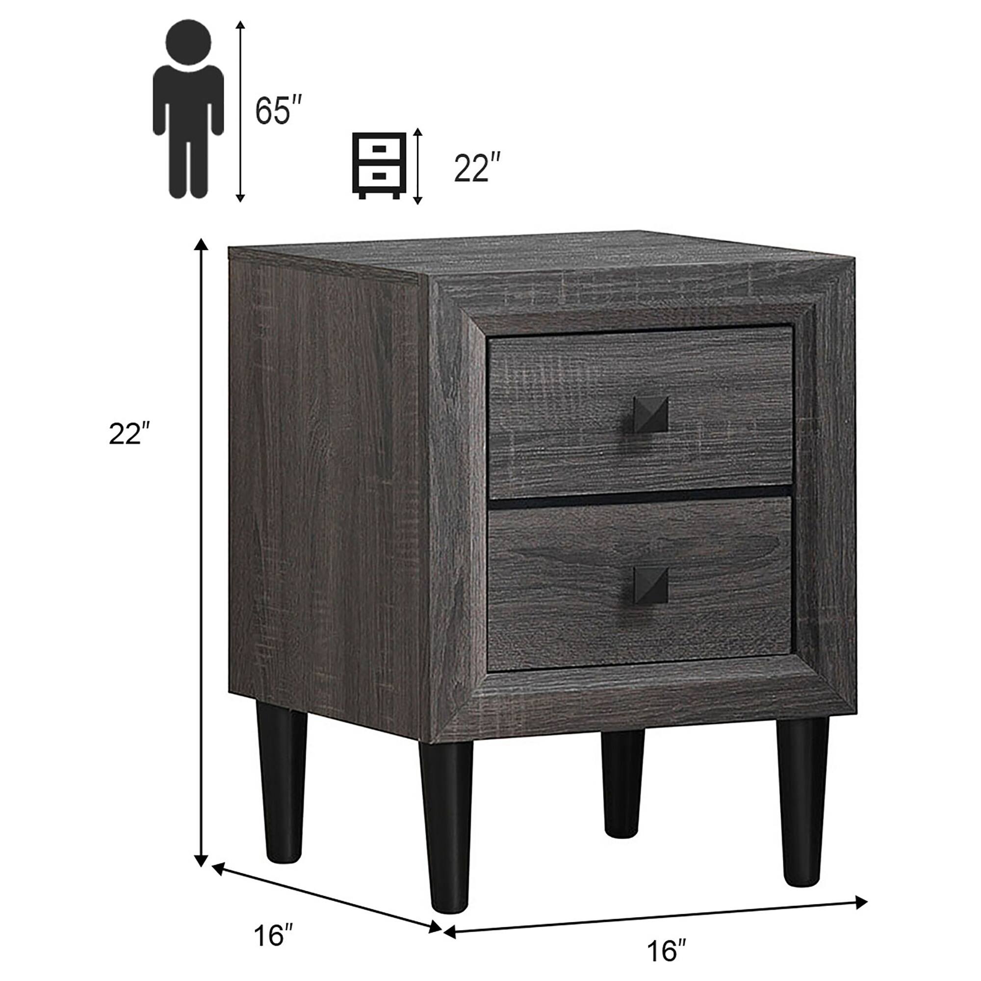 The image shows a wooden dresser with a 65" height and a 22" width. The dresser has a 22" depth and is 16" tall.