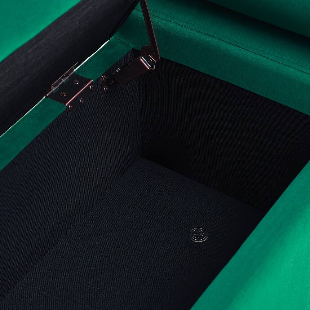 Alt View 4. Ropilly - Ropilly Green Velvet Storage Bench, Upholstered Ottoman with Cylindrical Arms and Gold Legs for Bedroom Hallway - Green.