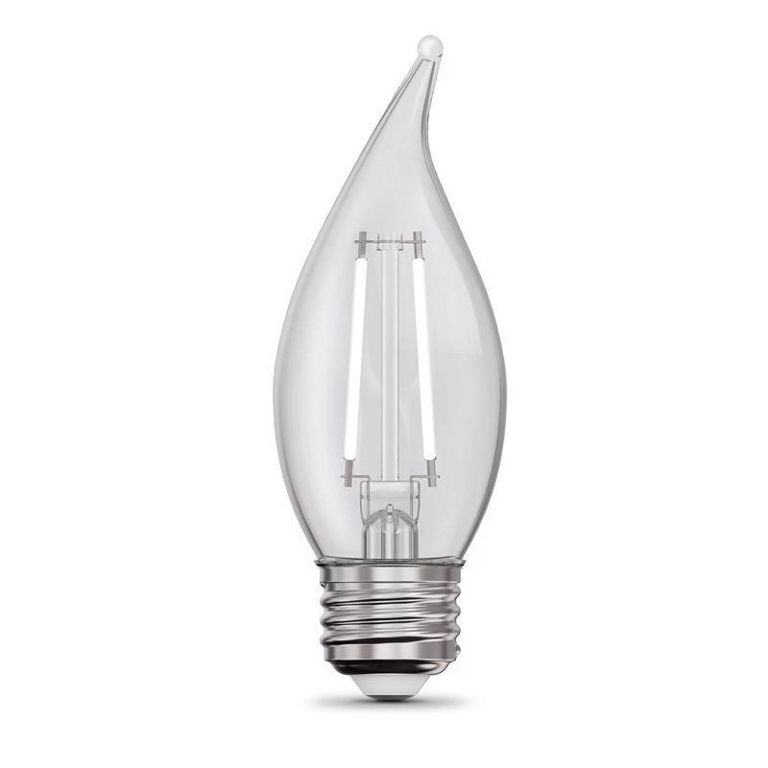 Angle. FEIT ELECTRIC - Feit White BA10 E26 (Medium) Filament LED Bulb Soft White 60 Watt Equivalence 2 pk.