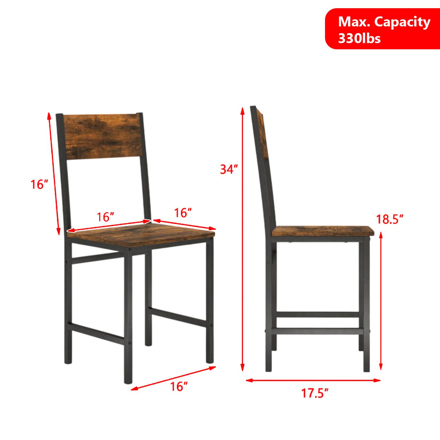 Max. Capacity 330lbs  
16" 34" 16" 16" 18.5" 16" 17.5"