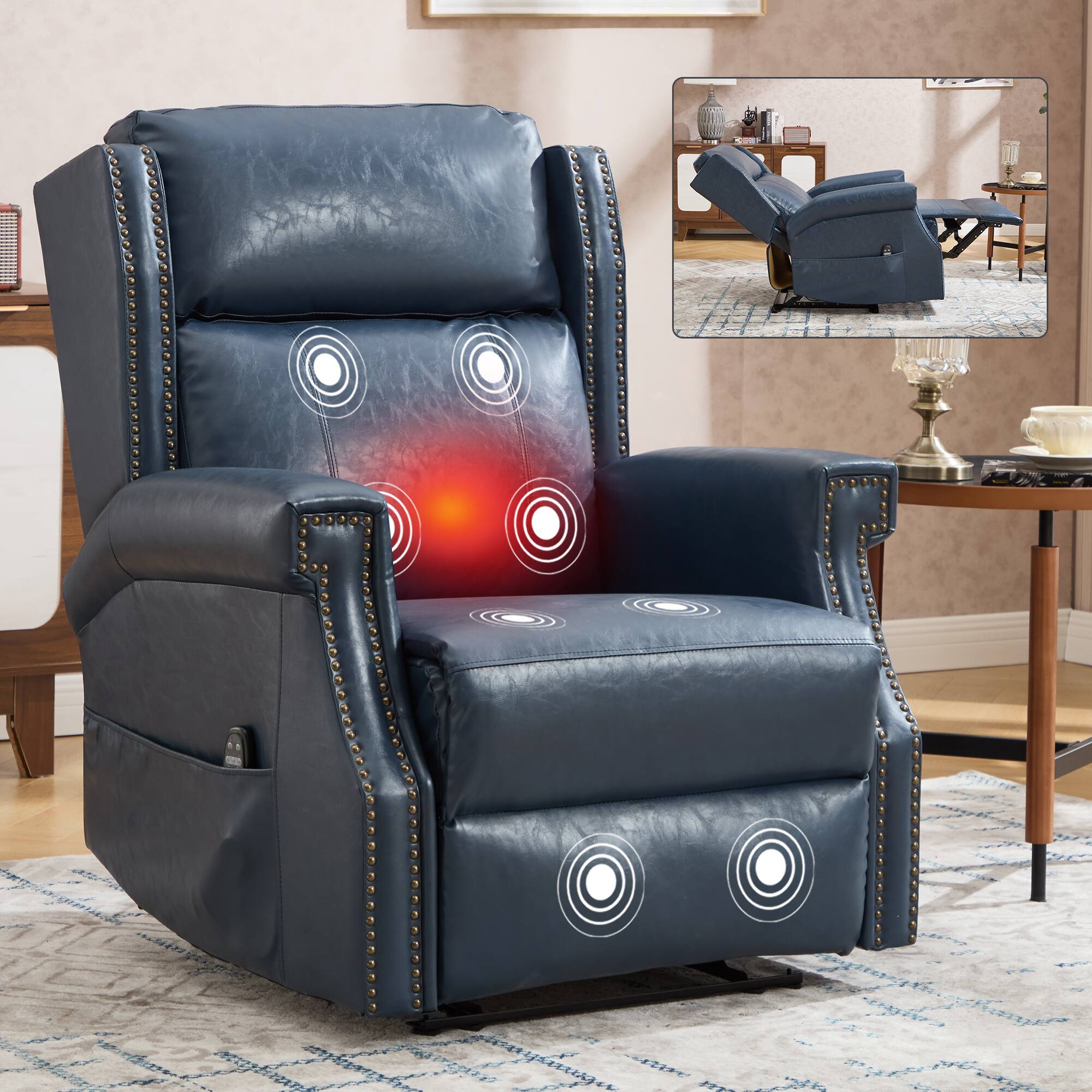 Alt View 4. TinyHomie - Blue Manual Recliner Chair in Faux Leather for Living Room with Heavy Duty Motion Mechanism - Blue.