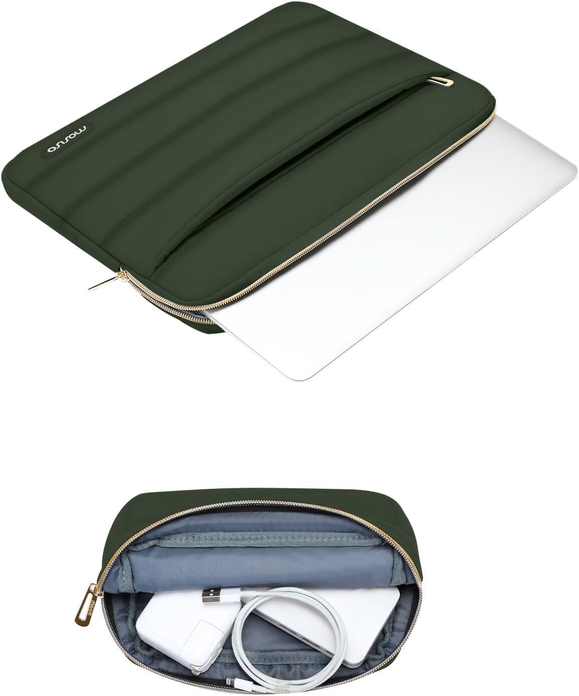Left. mosiso - Puffy Laptop Sleeve 13-13.3 inch for MacBook Air 13 13.6 M4 M3 M2 M1/Pro 13/Pro 14, HP Dell ASUS Lenovo - Antique Green.