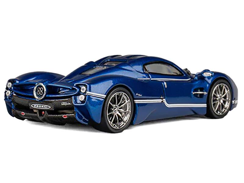 Back. CM Models - Pagani Utopia Blue Metallic with White Stripes 1/64 Diecast Model Car by CM Model - Blue Metallic and White.