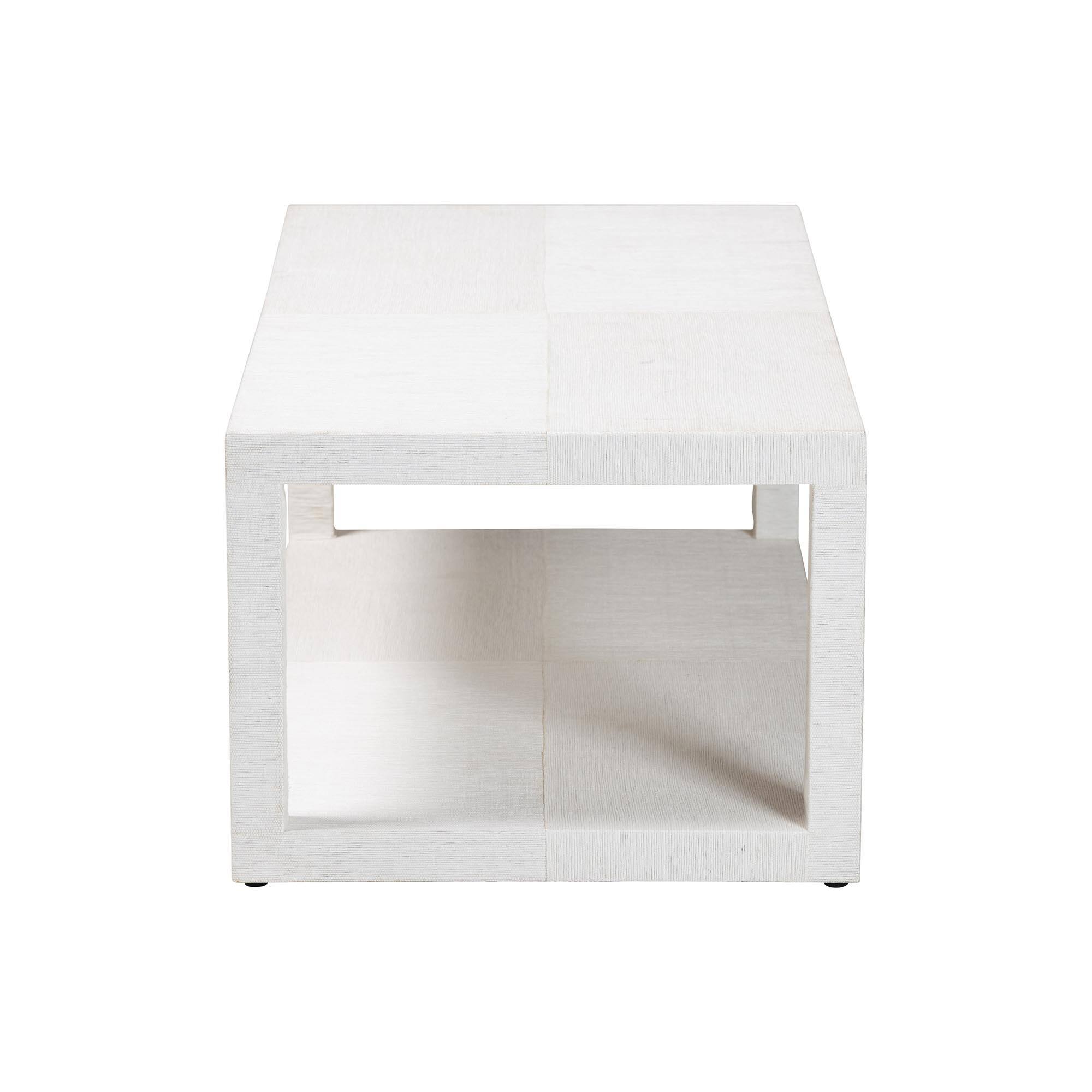 Left. bali & pari - Oaklynn Natural Grasscloth Coffee Table - Two-Tier Cocktail Table with Open Frame, Modern Coastal Centerpiece - White.