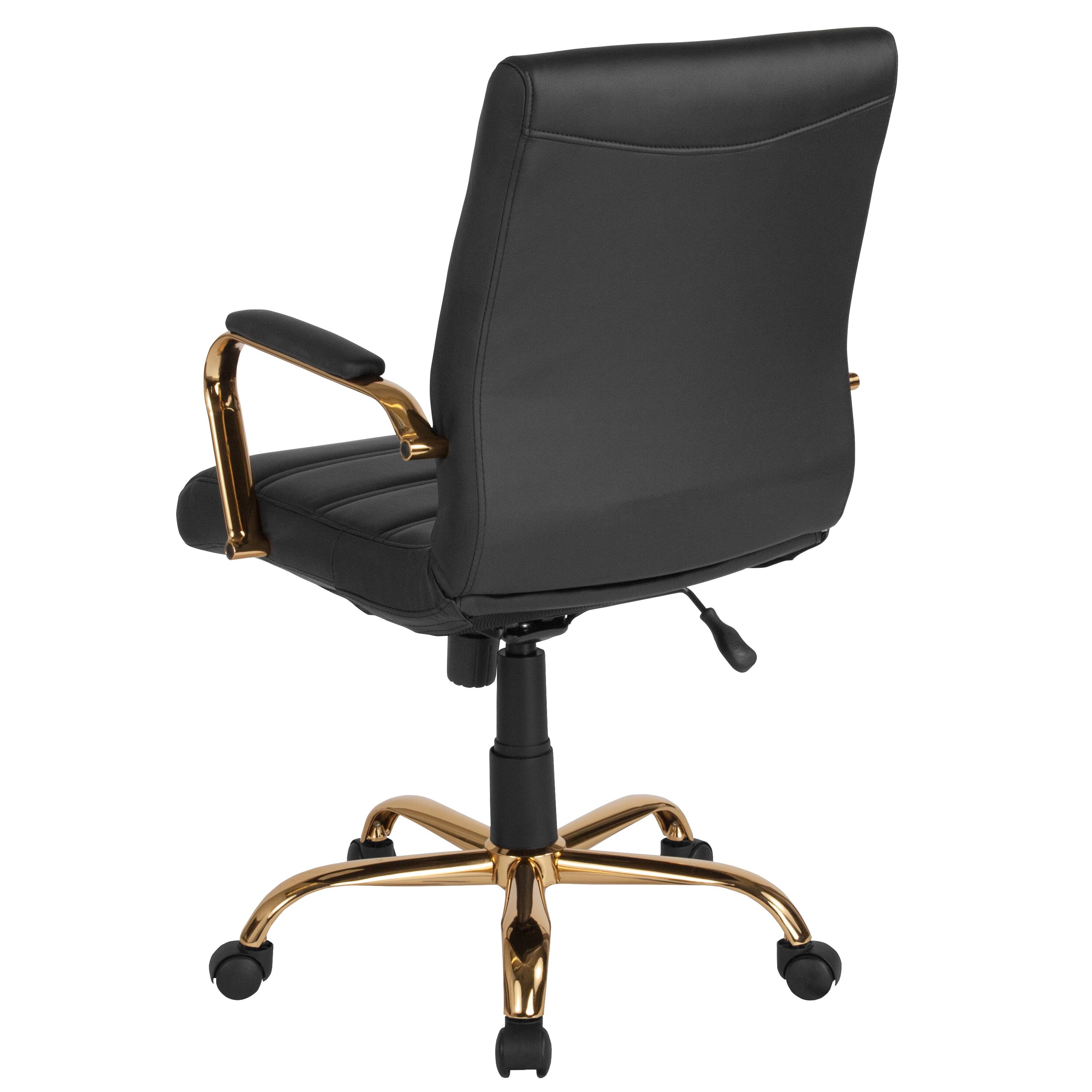 Alt View 5. Emma + Oliver - Mid-Back Executive Swivel Office Chair with Metal Frame and Arms - Black LeatherSoft/Gold Frame.