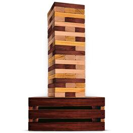 Swooc Games - Reclaimed Wood Giant Tower Game with Storage Crate / Outdoor Game Table Set - 60 Large Blocks - Jumbo Lawn Games - Brown
