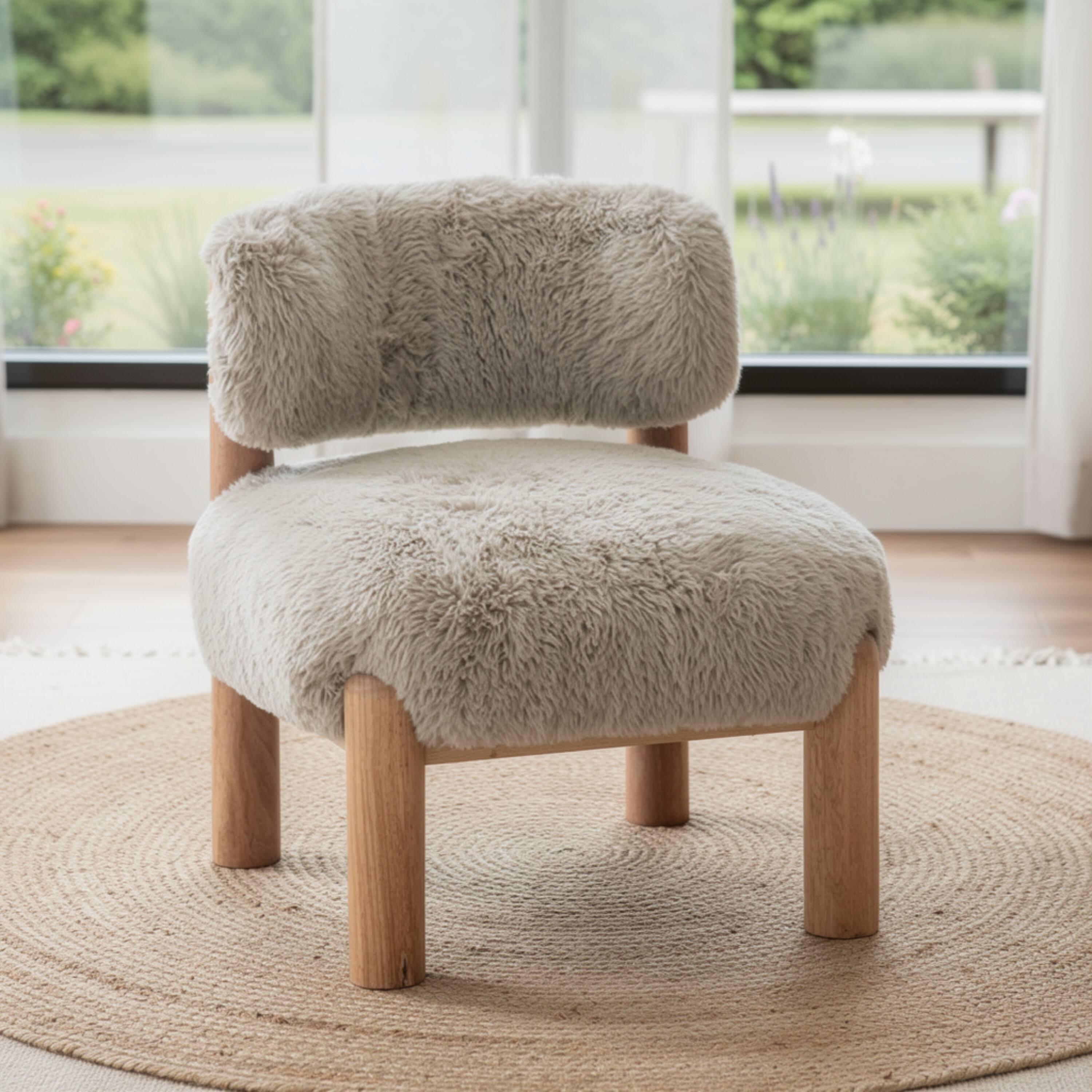 Alt View 4. Manhattan Lane - Alco Contou Accent Chair with Natural Wood Legs, Taupe  Faux Fur - Taupe Brown, Natural Brown.