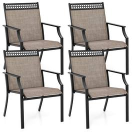 Gymax - Patio Dining Chairs Set of 4 All Weather Outdoor Chairs w/ High Back & Armrests - Coffee, Black