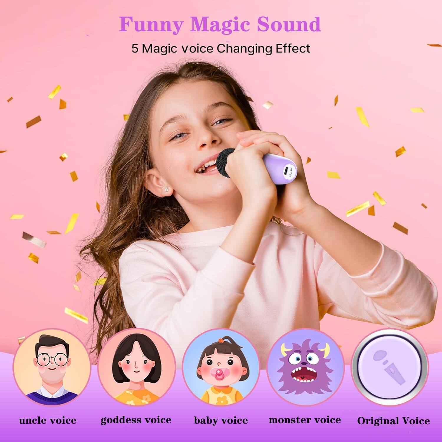 Funny Magic Sound  
5 Magic voice Changing Effect  

- uncle voice  
- goddess voice  
- baby voice  
- monster voice  
- Original Voice