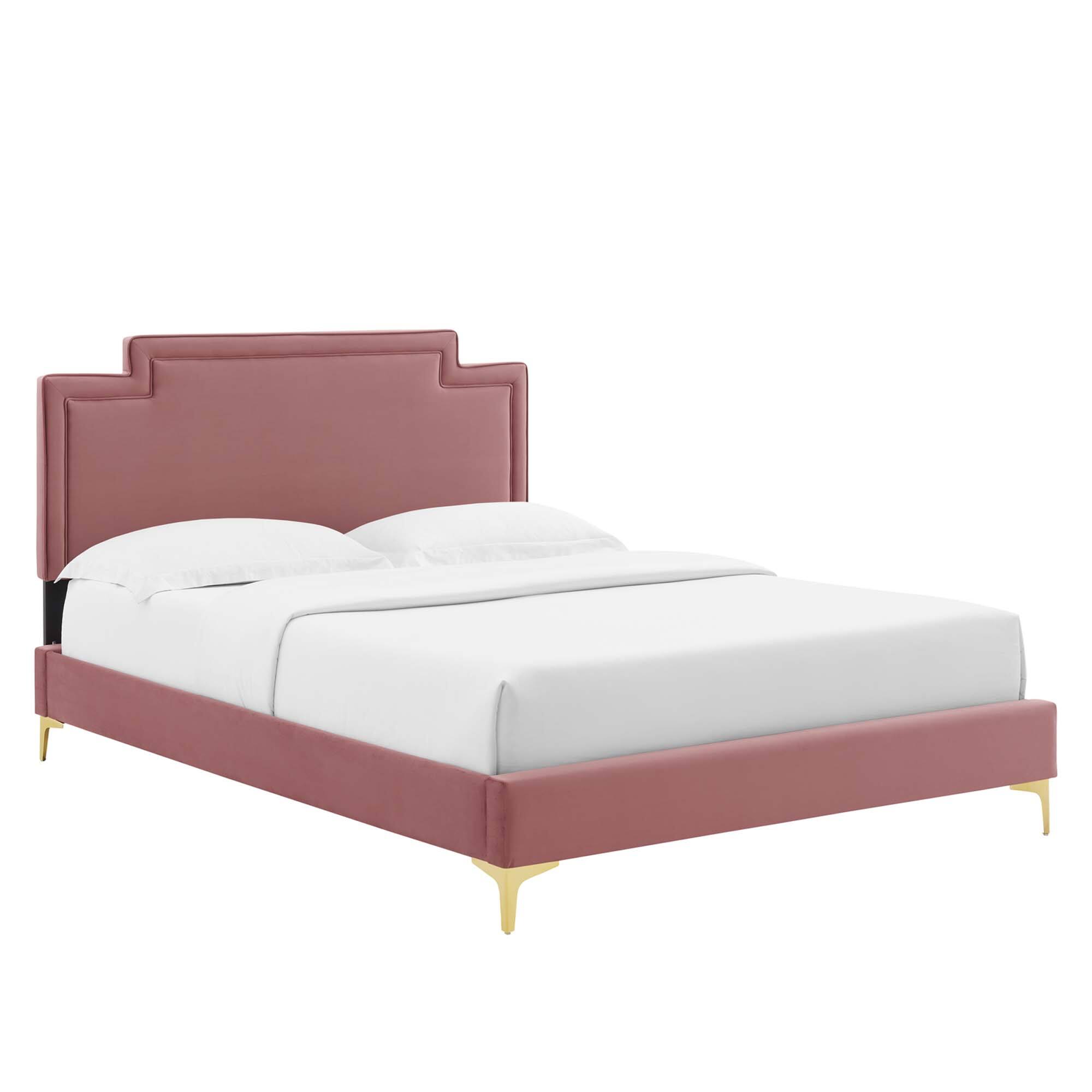 Angle. Modway - Sienna Performance Velvet Queen Platform Bed - Red.