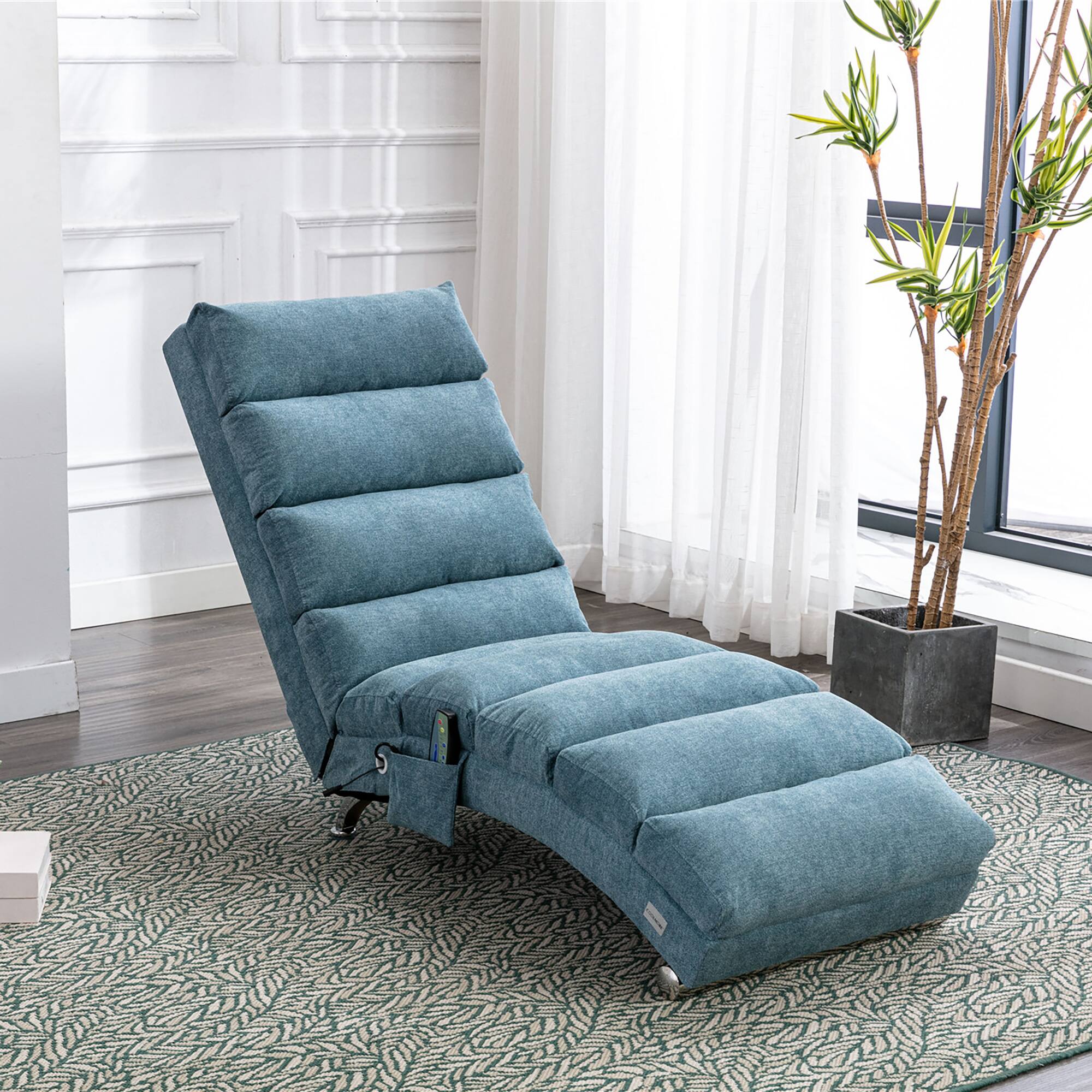 Trinkets Crazed - Linen Massage Chaise Lounge Indoor with Remote Control,Ergonomic Electric Massage Long Lounger with 5 Modes - Blue price history on PriceWatchPro