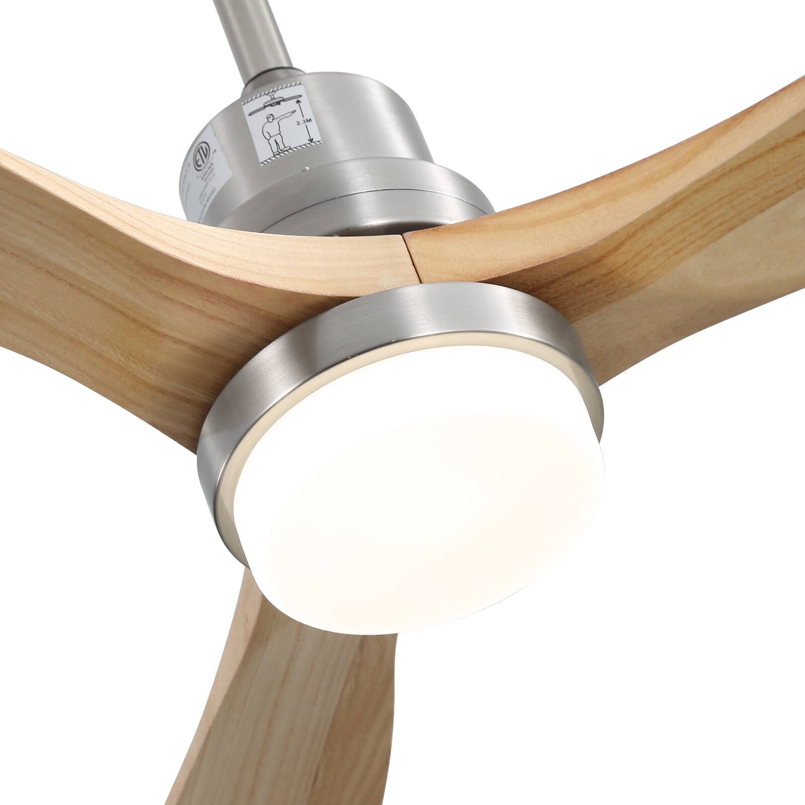 Angle. Sofucor - Modern 52 Inch Wood Ceiling Fan with Lights and Remote Control with 3 Down Rods Nickel Reversible 3CCT Quiet Ceiling Fan - Nickel Wood.