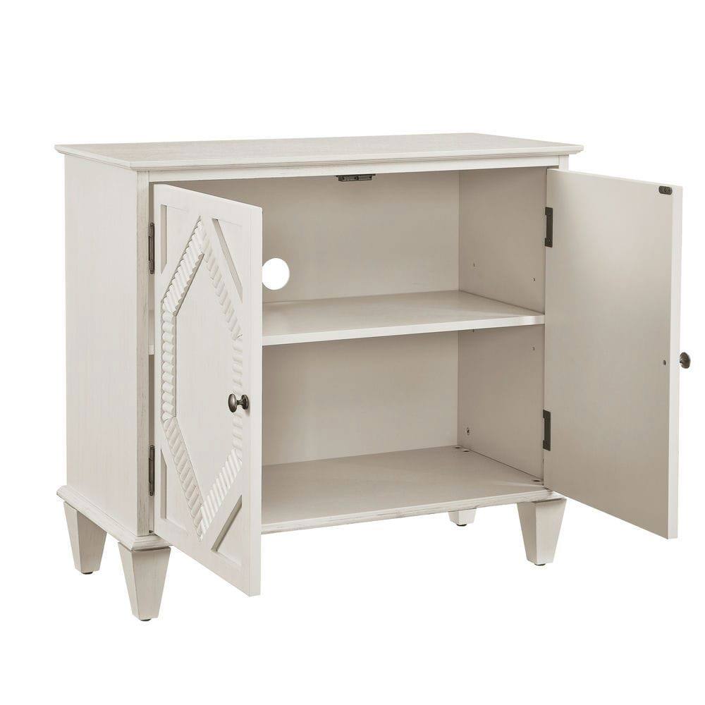 Angle. Kadyn - 33.6" Retro Wooden Sideboard Buffet Cabinet with Storage, Symmetrical Geometric Accent Display Cabinets, Antique White - White.