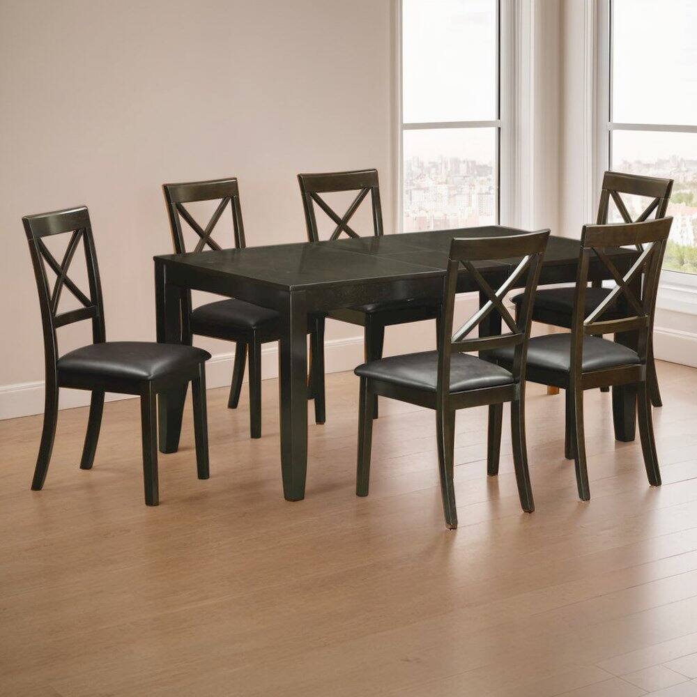 Back. FurniFact - Elegant Dining Table Set for 6 with Leaf Extension and 6 Chairs - Cappuccino.