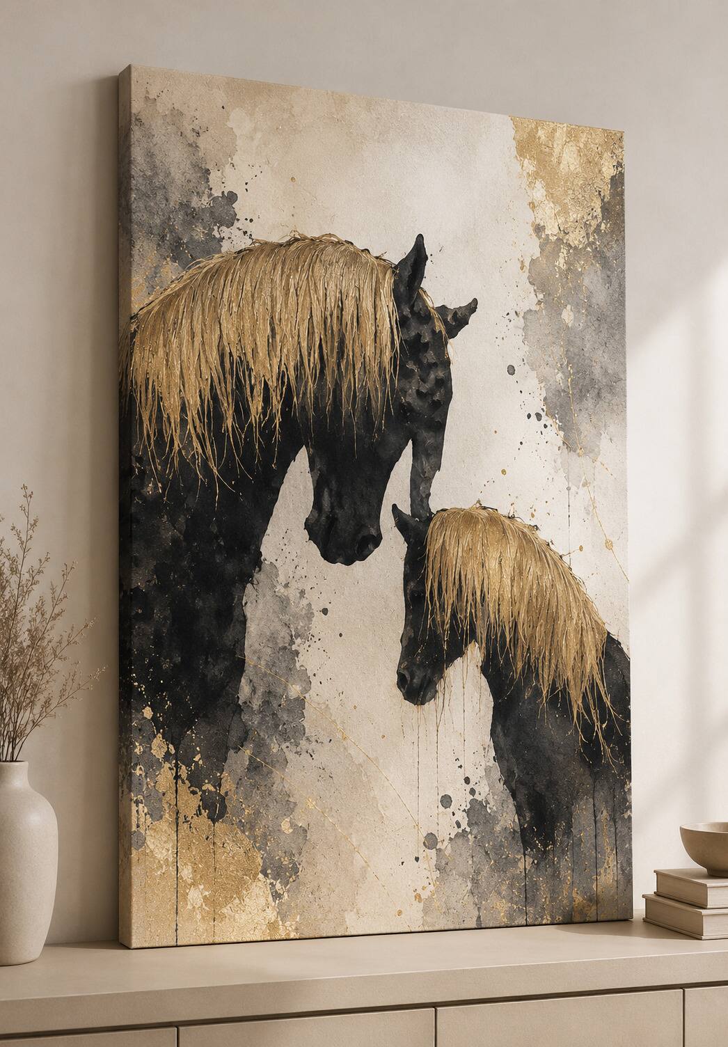 FC Design Large Black Horse and Foal Wall Art Canvas Print 24x36 ...