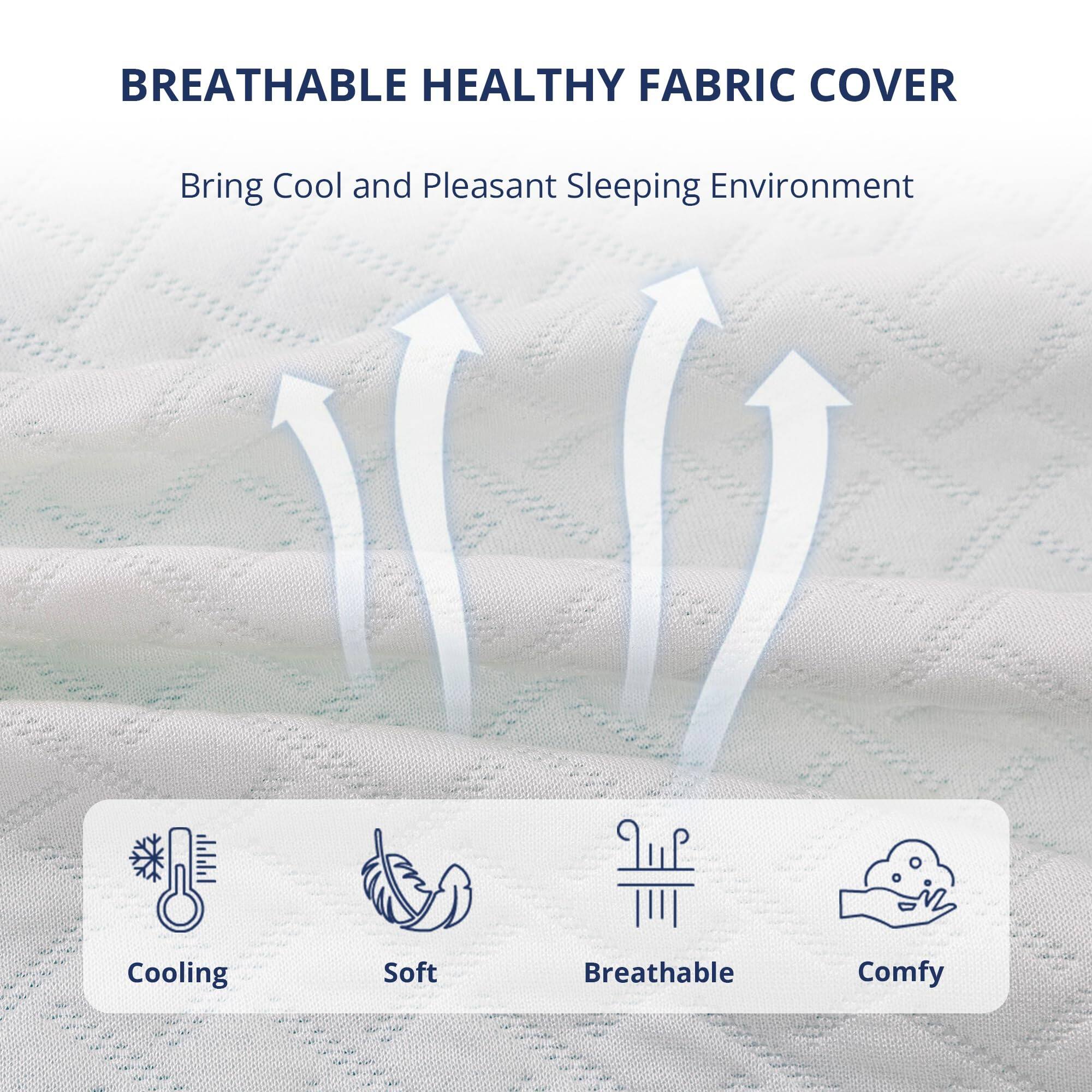 BREATHABLE HEALTHY FABRIC COVER

Bring Cool and Pleasant Sleeping Environment

Cooling  
Soft  
Breathable  
Comfy