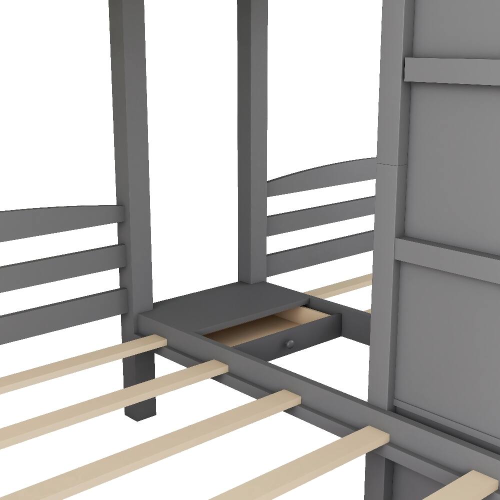 Alt View 6. Loheer - Loheer Twin over Twin Bunk Bed Triple Bunk Bed with Stairs Gray - Gray.