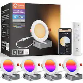 Lumary - 4" Smart WiFi LED Recessed Lighting with Anti-Glare Metal Trim & J-Box, Compatible with Alexa/Google 4 Pack - White