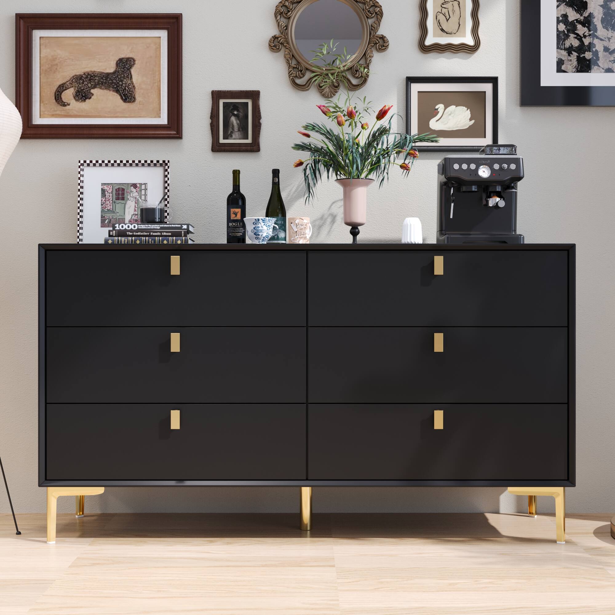 Alt View 10. FUFU & GAGA - FUFU&GAGA Multifunctional Storage 6-Drawers Dresser Wide Chest Elevate Your Home Organization - Black.