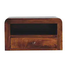 Front. Artisan Furniture - Artisan Furniture Solid Wood Chunky Chestnut 1 Drawer, 1 Open-slot, Wall Mounted Nightstand, Dark Brown - Chestnut.