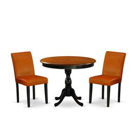 East West Furniture - 3-Piece Round Dining Table Set Contains a Dining Table and 2 Baked Bean PU Leather Mid Century - Multi-Color