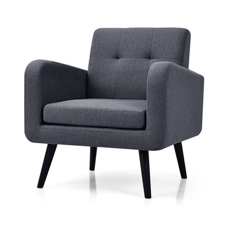 Front. SlickBlue - Mid-Century Modern Accent Chair – Linen Upholstered Seating with Solid Wood Legs - Grey.