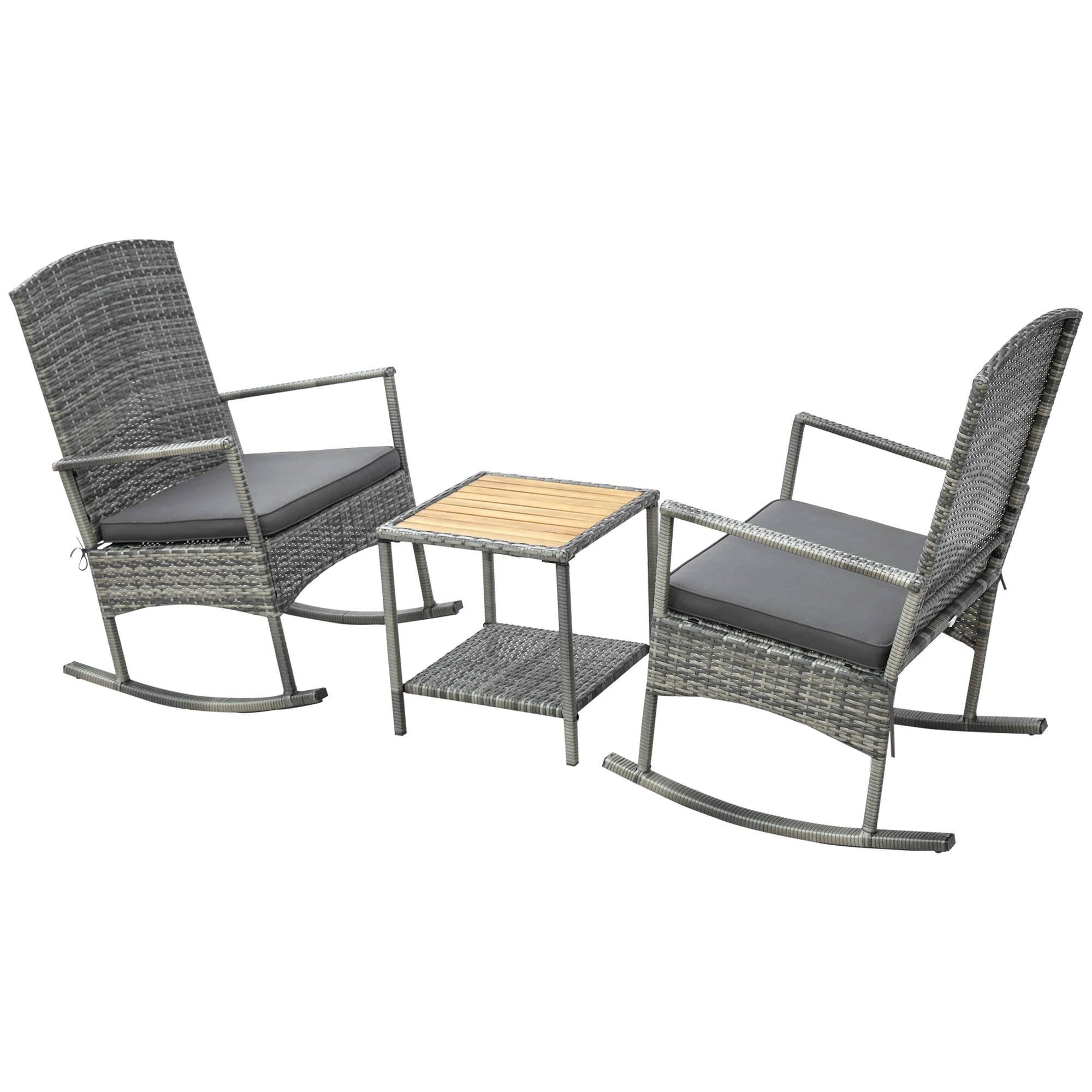 Alt View 1. Resenkos - Resenkos PE Rattan Set, Wicker Recliner Rocker Chairs, Comfortable Outdoor Lounge with Soft Cushions,Gray - Gray.