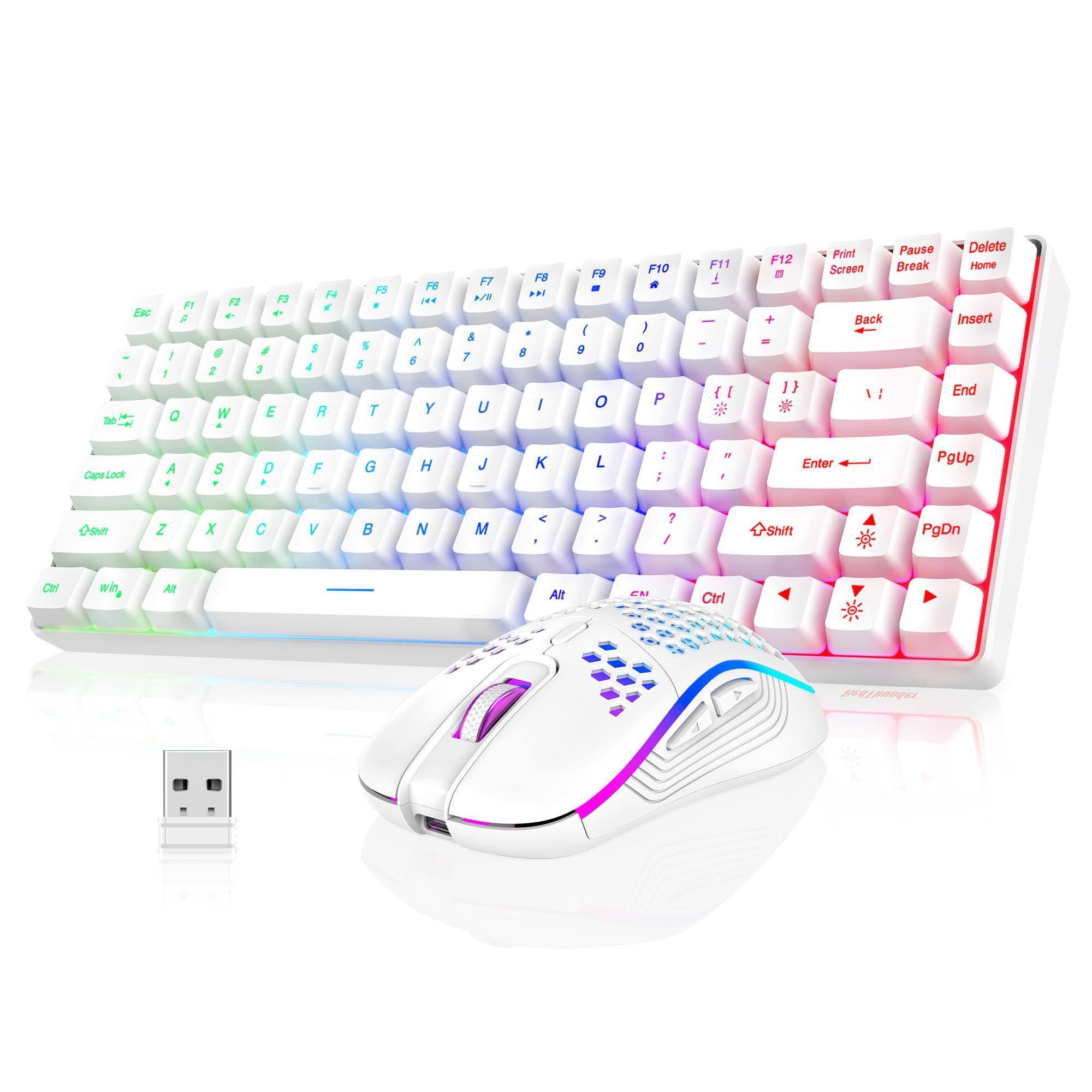Earthley Blooms - K84 Wireless And Mouse Combo Rainbow Backlit Rechargeable 75% Layout Tkl Ultra Compact Gaming - Wireless - White