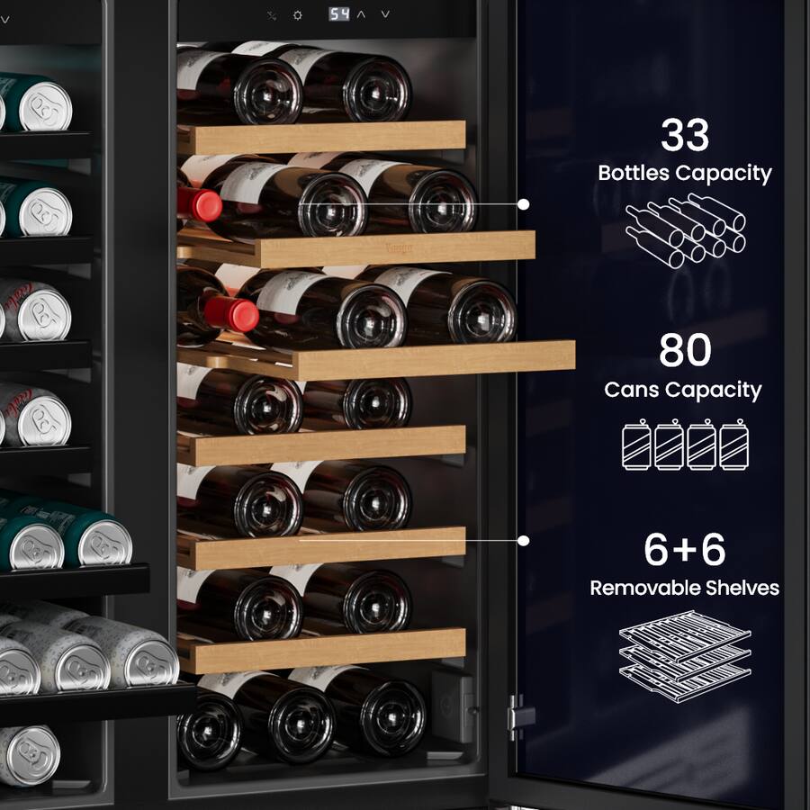 Yeego 30 Inch Outdoor Dual Zone Wine & Beverage Cooler , 33 Bottle & 80 ...
