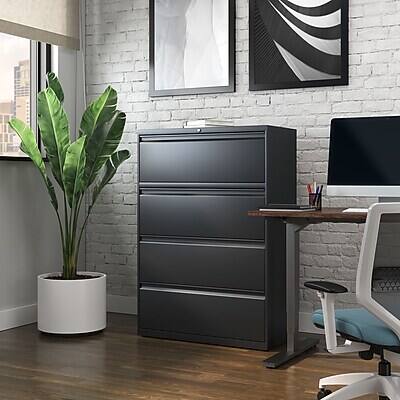 Alt View 7. Staples - Commercial 4-Drawer Lateral File Cabinet, Letter/Legal Size, Lockable, 52.36"H x 36"W x 18.62"D, Black (60925/17454) - Black.