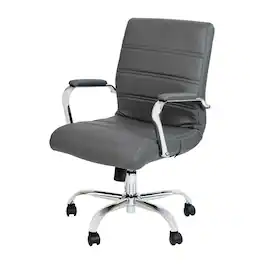 Emma + Oliver - Mid-Back Executive Swivel Office Chair with Metal Frame and Arms - Gray LeatherSoft/Chrome Frame