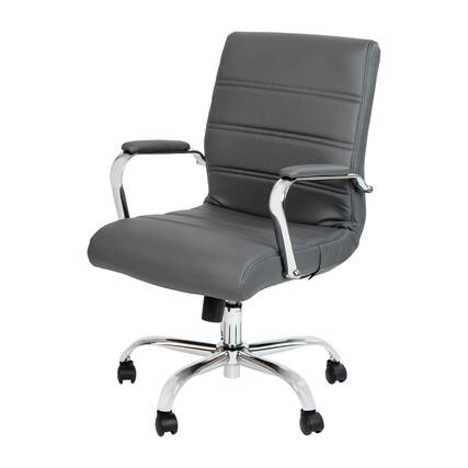 Front. Emma + Oliver - Mid-Back Executive Swivel Office Chair with Metal Frame and Arms - Gray LeatherSoft/Chrome Frame.