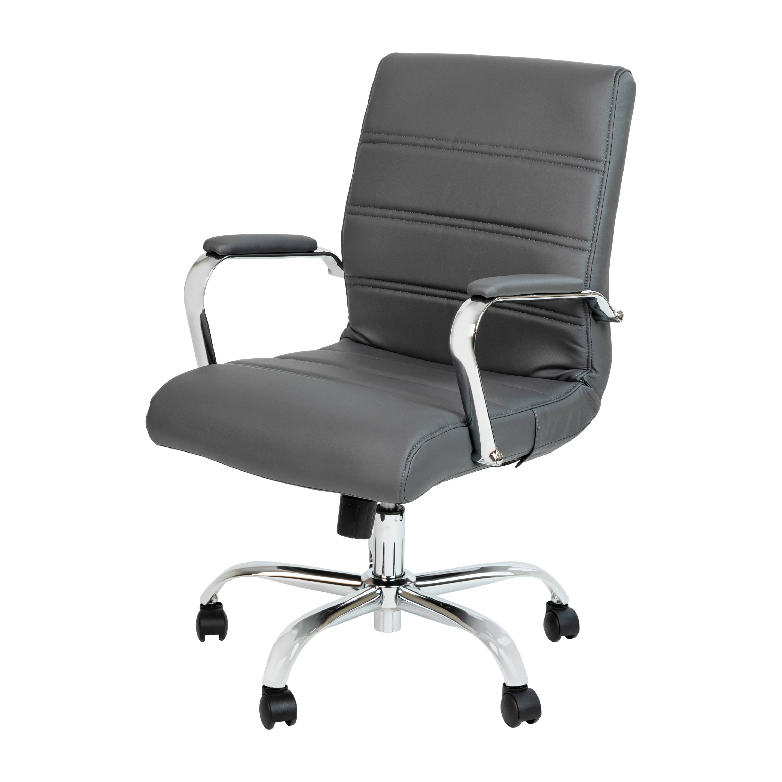 Front. Emma + Oliver - Mid-Back Executive Swivel Office Chair with Metal Frame and Arms - Gray LeatherSoft/Chrome Frame.