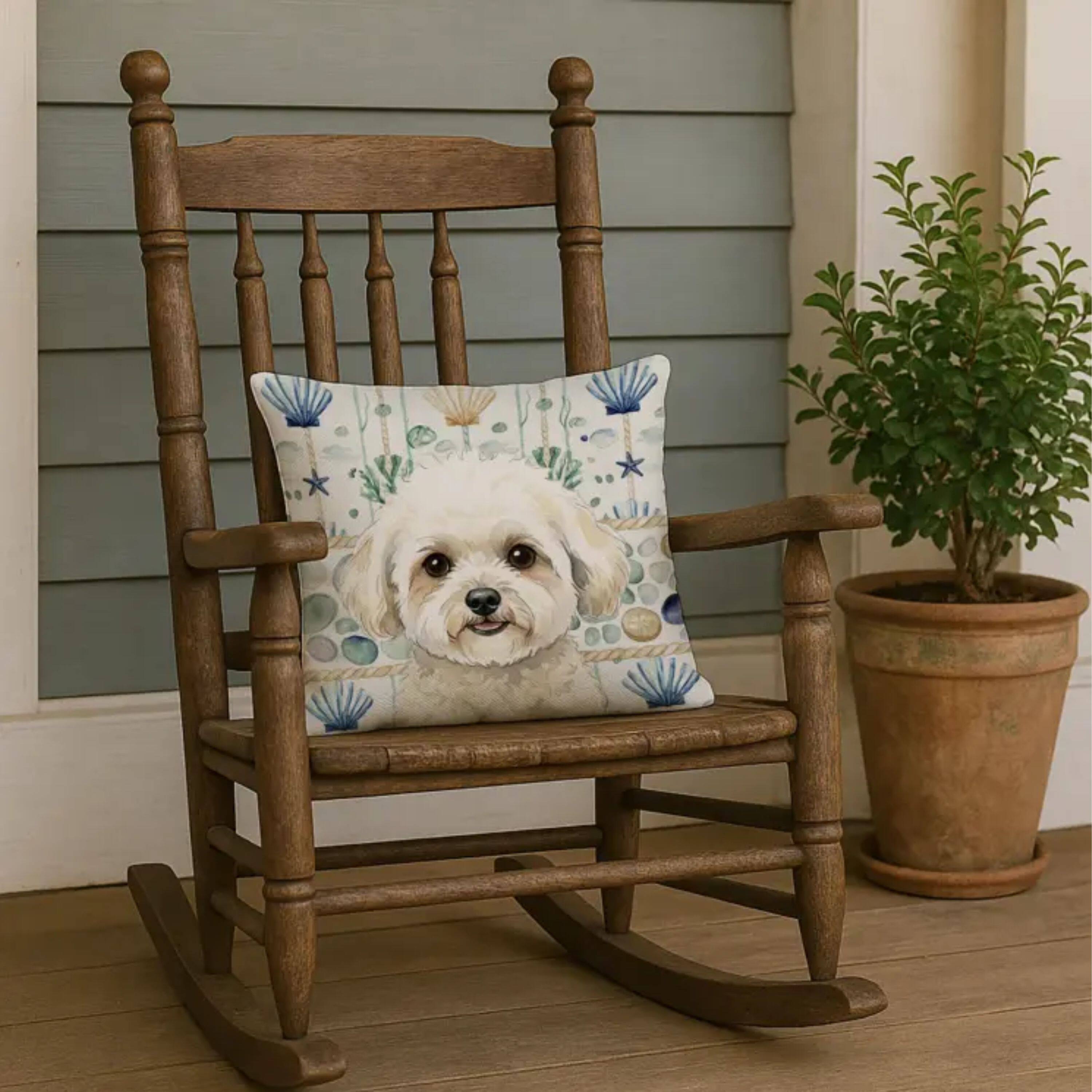 Left. Kitcheniva - 18" x 18" Coastal Sea Design Throw Pillow Home Decor Bichon Frise White And Cream - Multicolor.