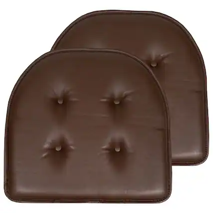 Front. Sweet Home Collection - U-Shape Memory Foam Chair Pad Cushion No Slip Faux Leather 16" x 17", 2-Pack - Brown.
