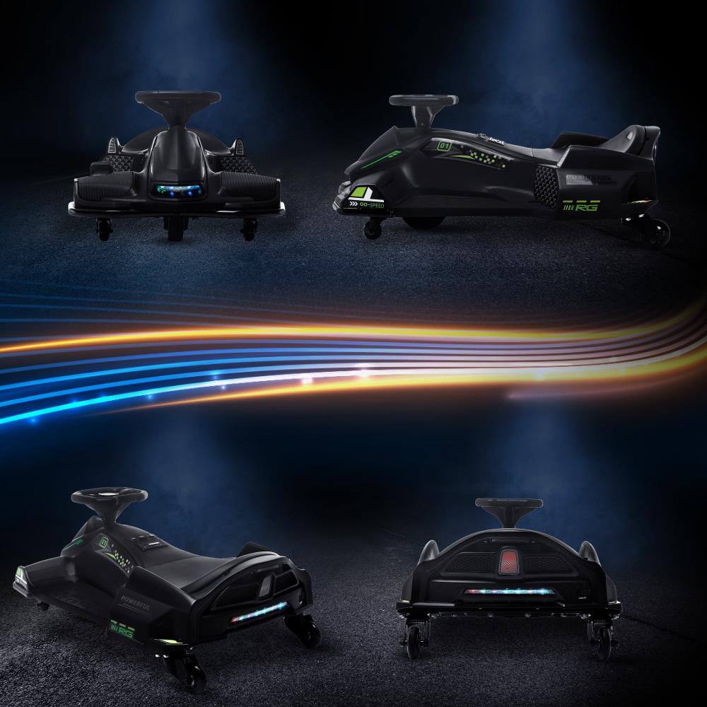 Alt View 4. BreeBe - Aosom 12V Electric Go Kart 5 MPH Drift Car, Battery-Powered Ride On Toy with Slow Start, Music & Lights for 8-12 Years - Black.