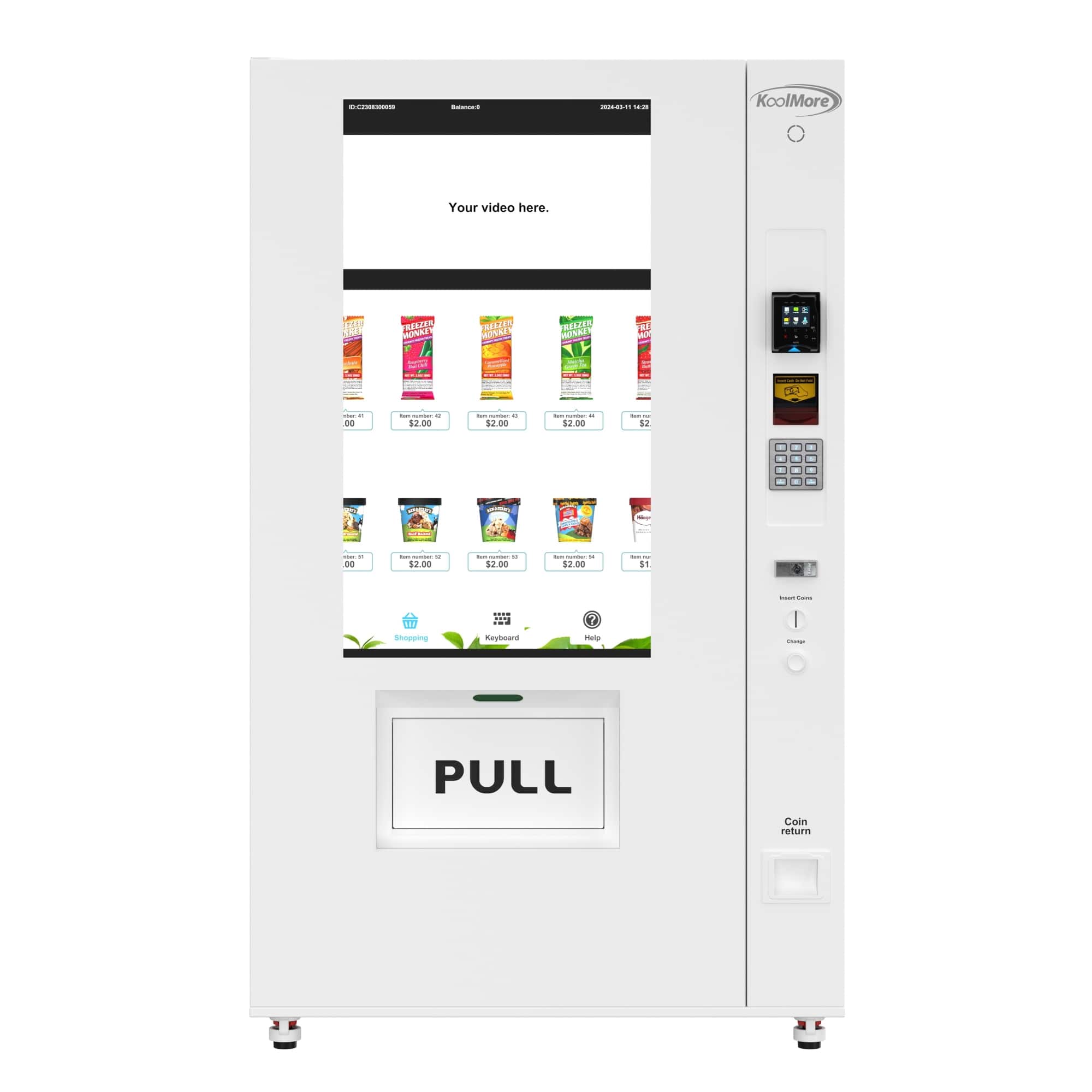 Koolmore - 45 in. Freezer Ice Cream Vending Machine with 44 Slots, Ample 49 in. Touch Display, Bill and Coin Acceptor, CC Reader - White